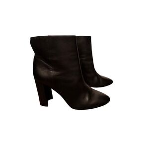 AD Daughters Black Leather Block Heel Ankle Booties Size 10 Vero Cuoio